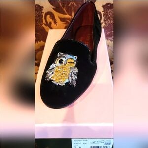 Kate Spade WINK Black Velvet NWB OWL EMBELLISHED FLATS in size 9M